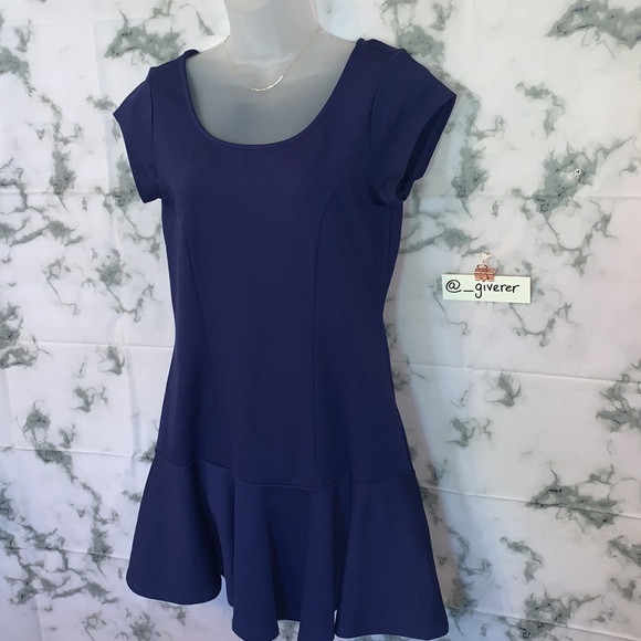 L Kimchi Blue Drop Waist Princess Cut Blue Jersey Dress - Picture 1 of 15